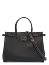 Valentino Garavani Borsa Tote In Pelle Nera Con Manici E Tracolla Women