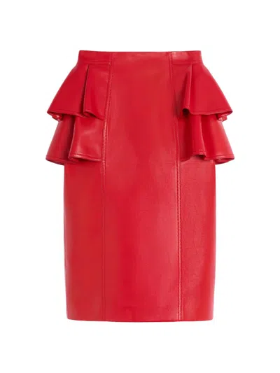 Valentino Women's Leather Midi Skirt In Red