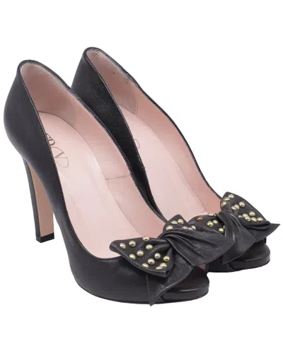 Valentino Garavani Valentino Women's Leather Peep Toe Studded Ribbon Pump (authentic Pre-loved) In Multi