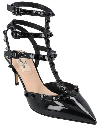 Valentino Garavani Valentino Rockstud Caged 65 Patent Ankle Strap Pump In Black