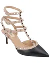 Valentino Rockstud Caged 65 Patent Ankle Strap Pump In Black