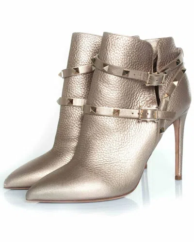 Pre-owned Valentino Garavani Valentino Women's Leather Rockstud Bootie (authentic Pre-loved)