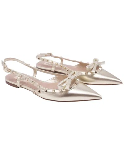 Pre-owned Valentino Garavani Valentino Women's Leather Rockstud Bow Slingback Ballet Flat (authentic Pre-  Loved)