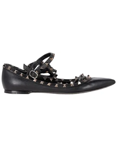 Valentino Garavani Valentino Women's Leather Rockstud Caged Strap Ballet Flat (authentic Pre-  Loved) In Black