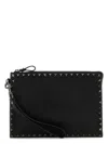 Valentino Garavani Black Leather Rockstud Clutch In Black