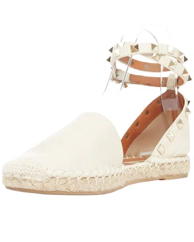 Pre-owned Valentino Garavani Valentino Women's Leather Rockstud Double Espadrille Flat (authentic Pre-loved)