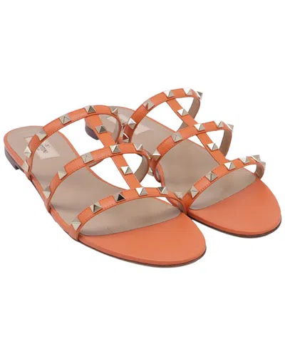 Valentino Garavani Valentino Women's Leather Rockstud Flat Sandal (authentic Pre-loved) In Orange