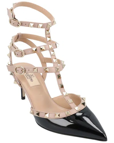 Valentino Garavani Valentino Rockstud Caged 65 Patent Ankle Strap Pump In Animal Print