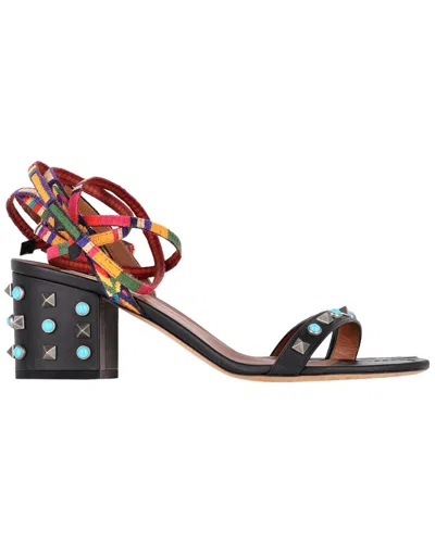 Valentino Garavani Valentino Women's Leather Rockstud Tie-strap Block Heel (authentic Pre-loved) In Multi