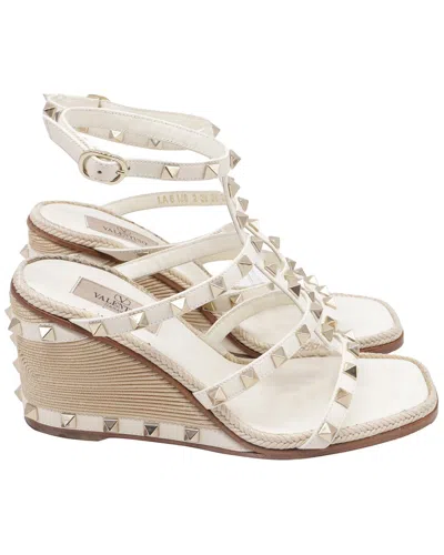 Pre-owned Valentino Garavani Valentino Women's Leather Rockstud Wedge Sandal (authentic Pre-loved)