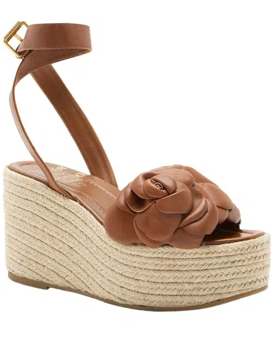 Pre-owned Valentino Garavani Valentino Women's Leather Rose Atelier 03 Espadrille Wedges - Size 8.5 / 38.5  (authentic Pre-loved) In Brown