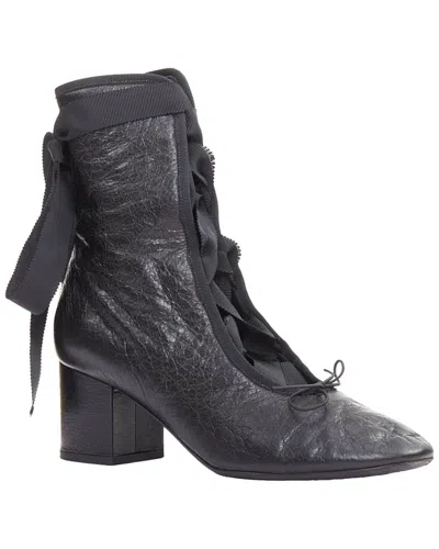 Valentino Garavani Valentino Women's Leather Runway Ribbon Lace Ballet Bootie (authentic Pre-  Loved) In Black