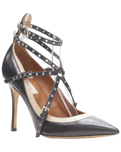 Valentino Garavani Valentino Women's Leather Silver Grommet Stud Bondage Harness Pump (authentic  Pre-loved) In Black