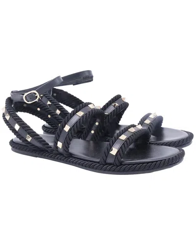 Valentino Garavani Valentino Women's Leather Torchon Rope-trimmed Flat Sandal (authentic Pre-  Loved) In Black