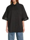 Valentino Women's Leather-trim Oversized Shirt Jacket In Black