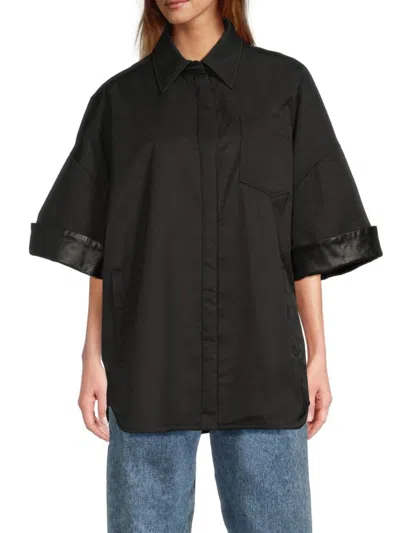 Valentino Women's Leather-trim Oversized Shirt Jacket In Black