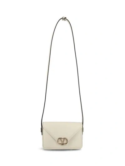 Valentino Garavani Ivory Leather Vlogo Crossbody Bag In White