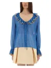 Valentino Garavani Light Georgette Shirt With Plusdepois Print In Blue