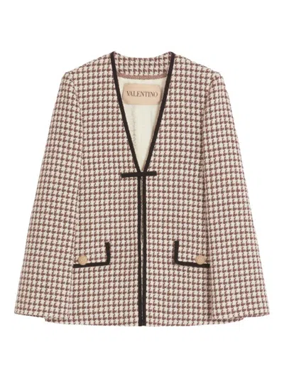 Valentino Women's Light Tweed Pied De Poule Jacket In Latte Testa Di Moro