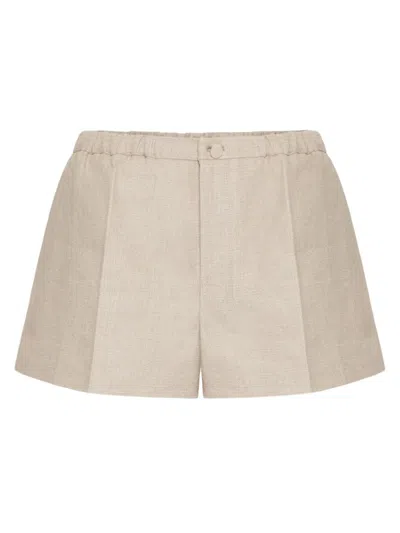 Valentino Linen Shorts With Button Detail In Tan