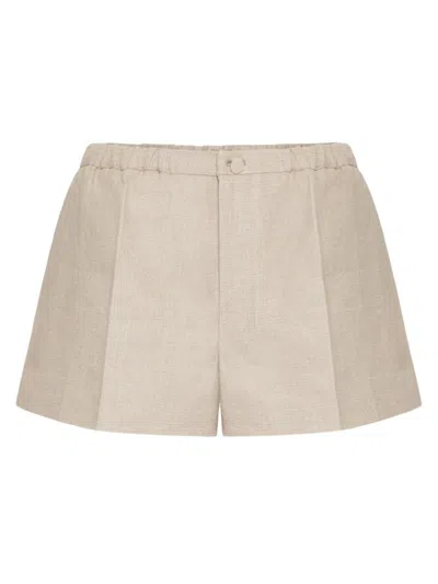 Valentino Linen Shorts With Button Detail In Beige