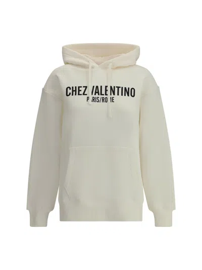 Valentino Women Logo Cotton Hoodie In White