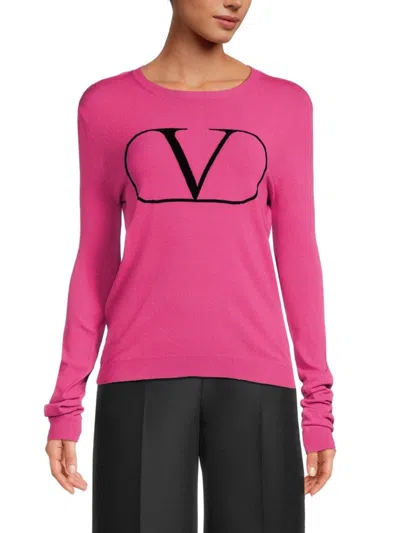 Valentino Women's Logo Crewneck Sweater In Pink