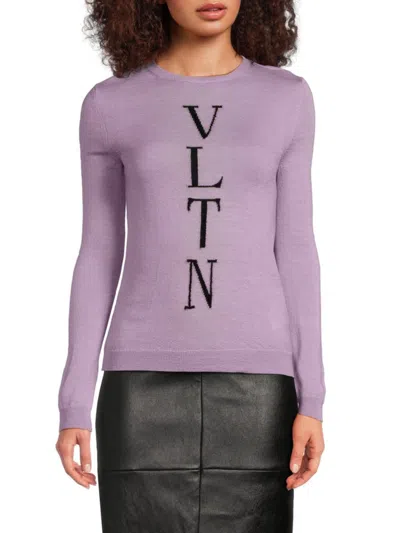 Valentino Women's Logo Crewneck Sweater In Purple