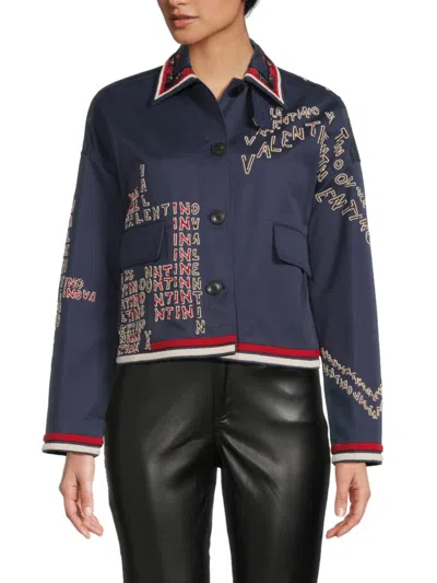 Valentino Women's Logo Embroidered Jacket In Pure Blue