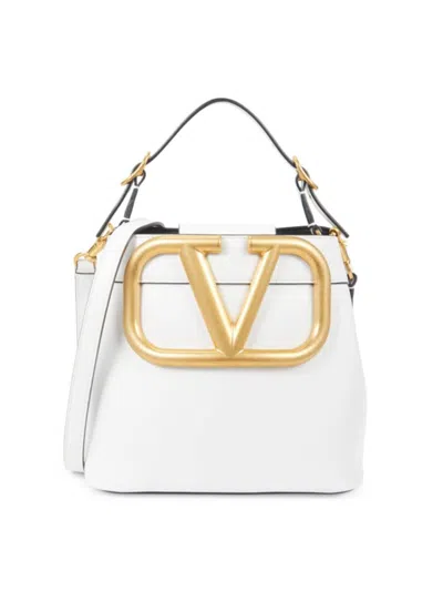 Valentino Garavani Women's Logo Leather Bucket Bag In Bianco