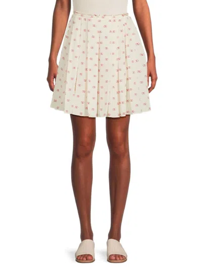Valentino Women's Logo Pleated Silk Mini Skirt In Neutral