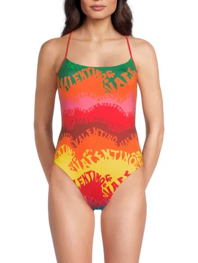Valentino Women's Logo-print One-piece Swimsuit In Multi
