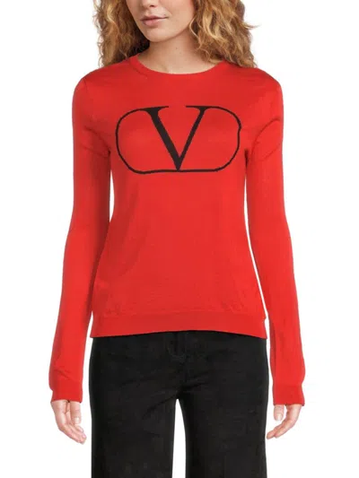 Valentino Women's Logo Wool Sweater In Red Orange