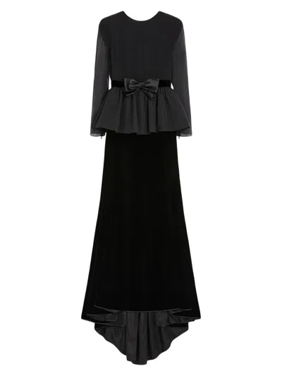 Valentino Women's Long Dress In Sable Velvet In Black