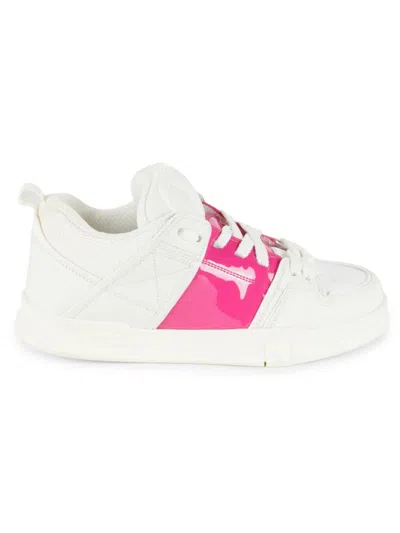 Valentino Garavani Women's Low Top Leather Sneakers In White Cyclamin Pink