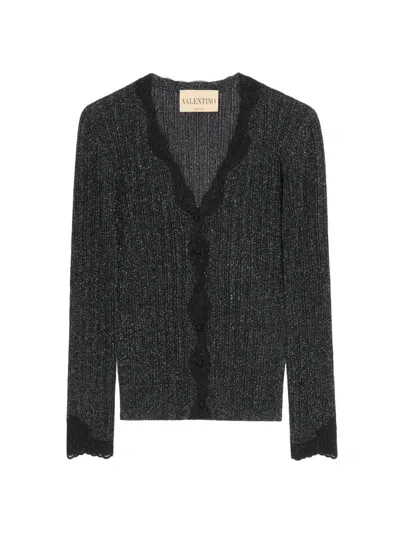 Valentino Women's Lurex Knit Cardigan With Lace In Multi