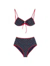 Valentino Lycra Bikini With Cherryfic Print Woman Navy/cherry Red Xs In Blue