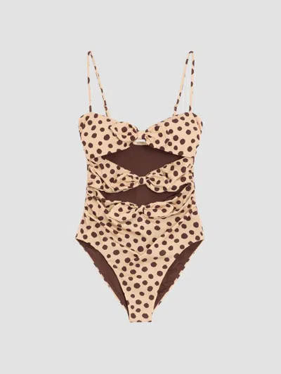 Valentino Lycra One-piece Swimsuit In Plus De Pois Dalmata Polka Dot In Neutral