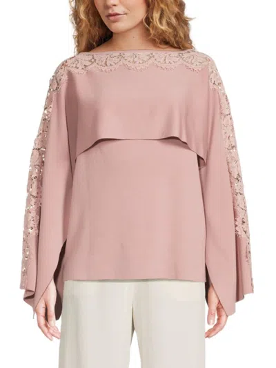 Valentino Women's Maglia Virgin Wool Lace-trim Top In Pink
