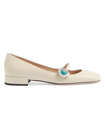Valentino Garavani Women Off White Leather Ballet Flats In Neutral