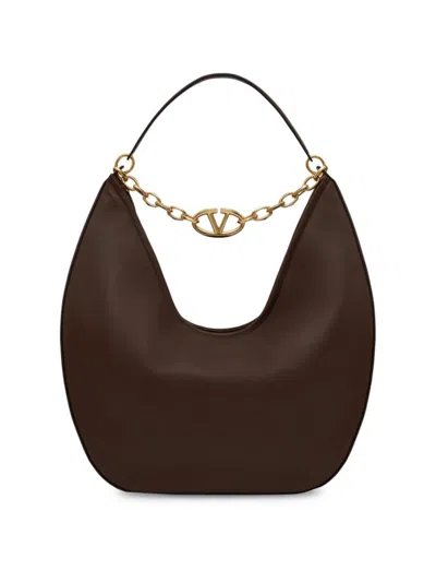 Valentino Garavani Women's Maxi Vlogo Moon Nappa Leather Hobo Bag With Chain In Cocoa