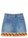 Valentino Garavani Denim Mini Skirt With Jacquard Trim In Blue