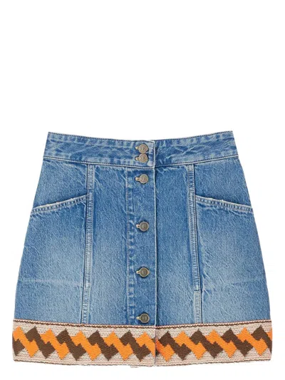 VALENTINO WOMEN'S MEDIUM DENIM SKIRT WITH GEOMETRIC TRIM