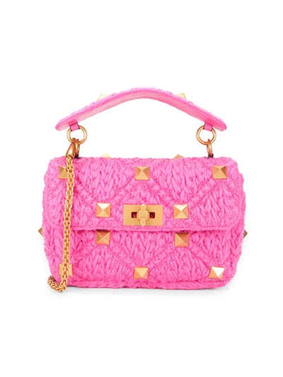 Valentino Garavani Women's Medium Knit Rockstud Top Handle Bag In Pink