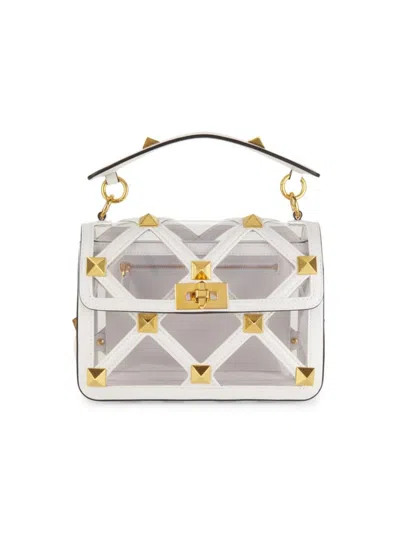 Valentino Garavani Women's Medium Rockstud Leather Trim Satchel In Transparent White
