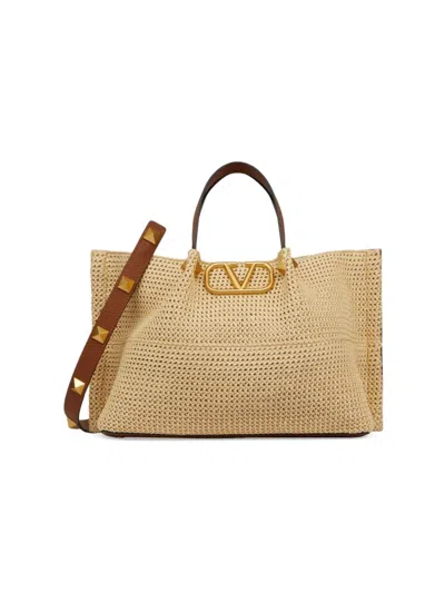 Valentino Garavani Women's Medium Straw Summer Tote Bag In Brown
