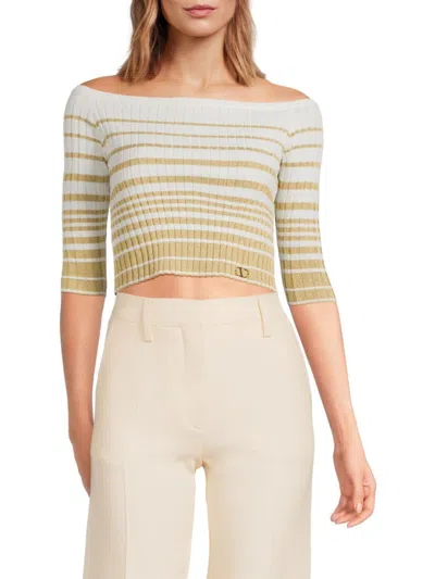 Valentino Women's Metallic Striped Off-shoulder Cropped Top In Neutral