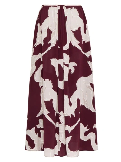 Valentino Women's Metamorphos Gryphon Allover Crepe De Chine Midi Skirt In Amarone Perla