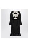 Valentino Belted Bow-embellished Velvet And Ottoman-trimmed Wool Midi Dress In Black