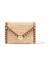 Valentino Garavani Mini Rockstud Raffia Crochet Shoulder Bag In Brown
